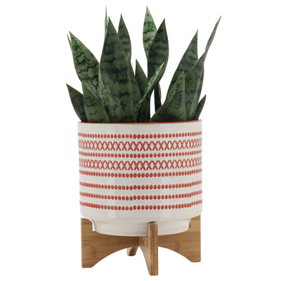 10 AZTEC PLANTER W/ WOOD STAND, ORANGE