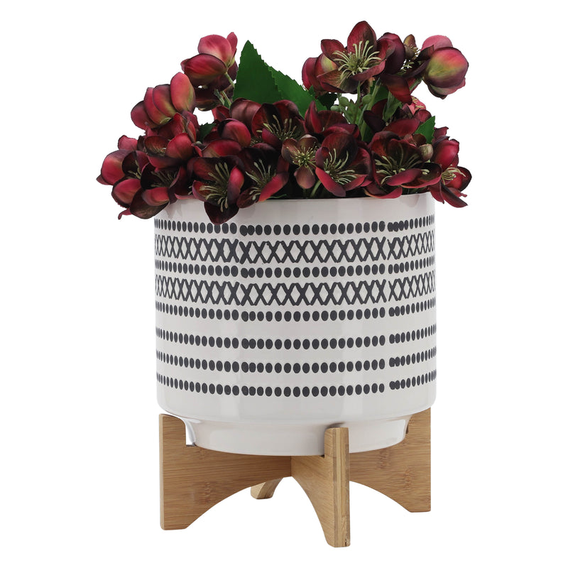 10 AZTEC PLANTER W/ WOOD STAND, GRAY