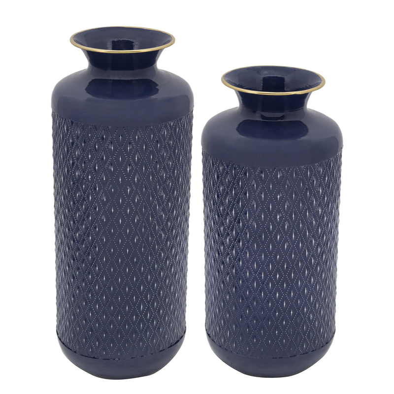 METAL 16H DIAMOND VASE, BLUE