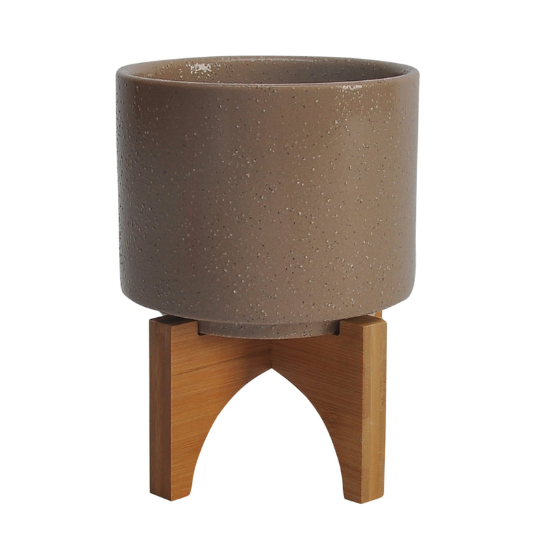 5 PLANTER W/ WOOD STAND, BEIGE