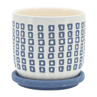 5 TINY SQUARES PLANTER W/ SAUCER, BLUE