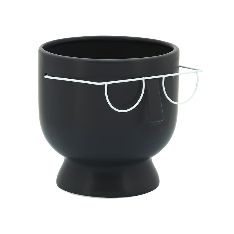 6H FACE W/GLASSES PLANTER, BLACK