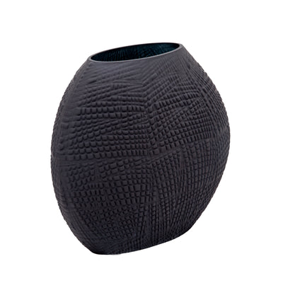 GLASS 10H TEXTURED VASE, BLACK