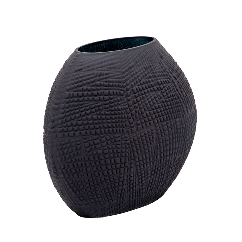 GLASS 10H TEXTURED VASE, BLACK