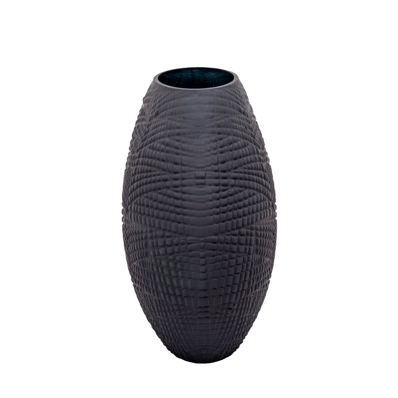 GLASS 10H TEXTURED VASE, BLACK