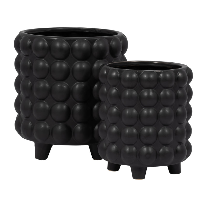 S/2 6/8 BUBBLE PLANTERS, MATTE BLACK