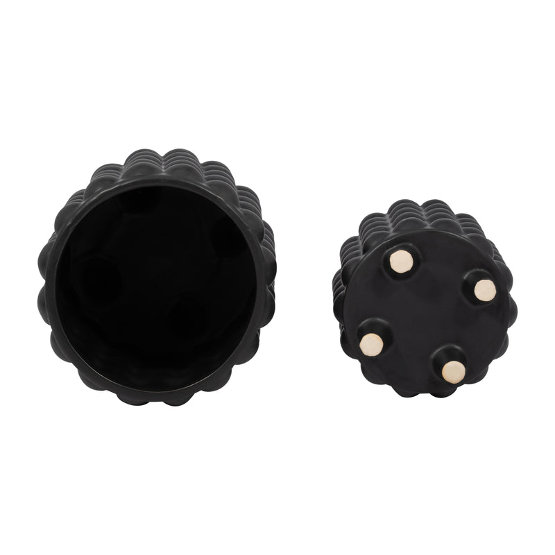 S/2 6/8 BUBBLE PLANTERS, MATTE BLACK