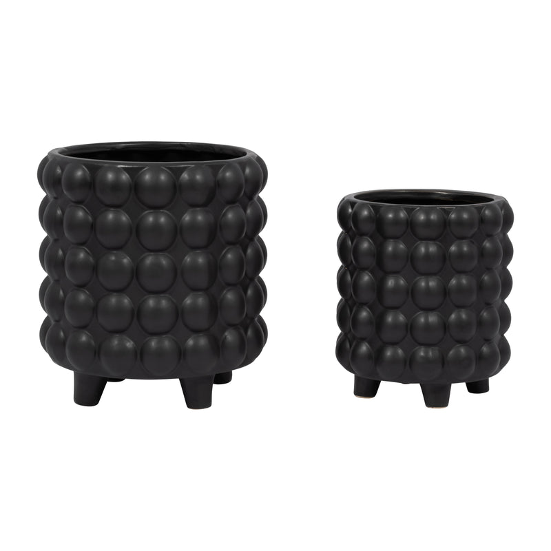 S/2 6/8 BUBBLE PLANTERS, MATTE BLACK