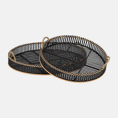 S/2 BAMBOO 24/30 ROUND TRAYS, BLACK