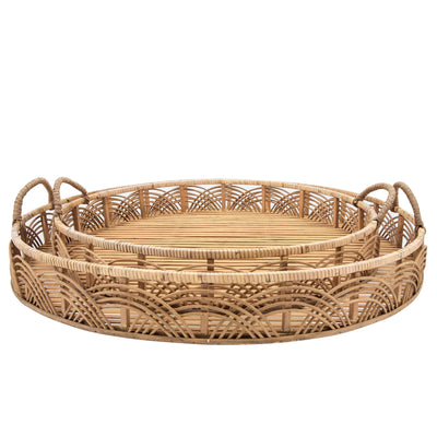 S/2 BAMBOO 24/30 ROUND TRAYS, NATURAL