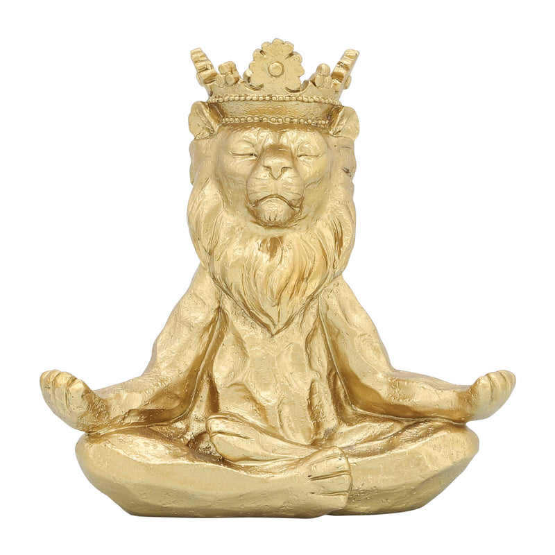 RESIN 7 YOGA LIONW/CROWN, GOLD