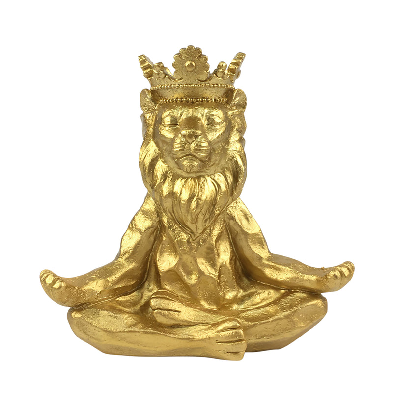 RESIN 7 YOGA LIONW/CROWN, GOLD