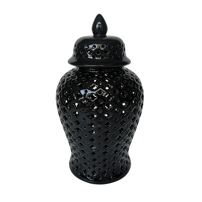 17 CUT-OUT CLOVER TEMPLE JAR, BLACK