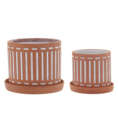 S/2 TERRACOTTA PLANTERS W/ SAUCER 6/8, ORANGE