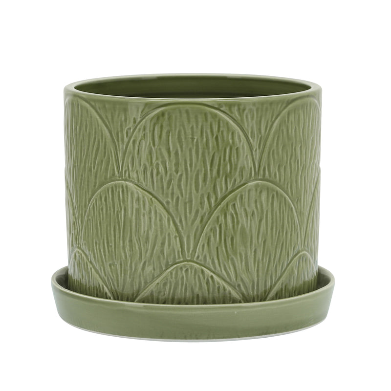 S/2 SHELL PLANTERS W/ SAUCER 6/8, GREEN