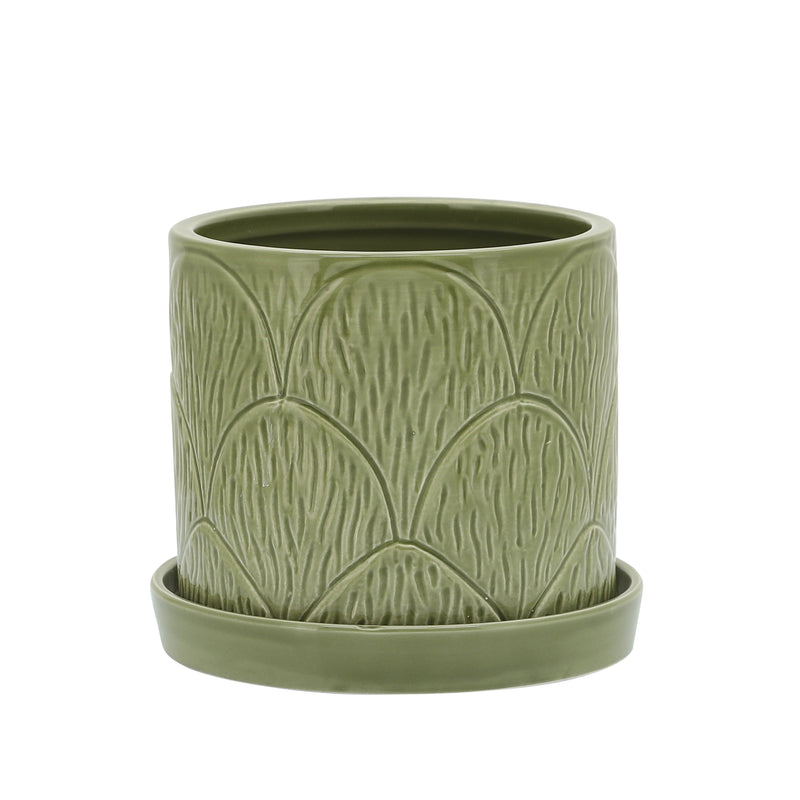 S/2 SHELL PLANTERS W/ SAUCER 6/8, GREEN