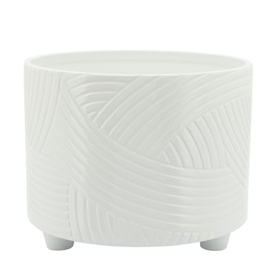 S/2 SWIRL FOOTED PLANTERS 10/12 , WHITE