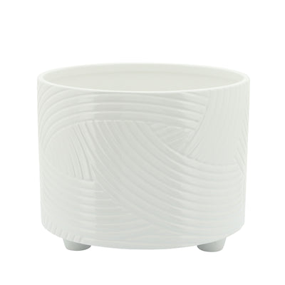 S/2 SWIRL FOOTED PLANTERS 10/12 , WHITE