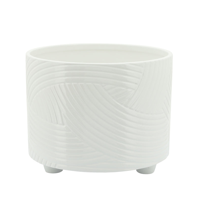 S/2 SWIRL FOOTED PLANTERS 10/12 , WHITE