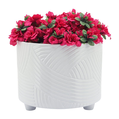 S/2 SWIRL FOOTED PLANTERS 10/12 , WHITE