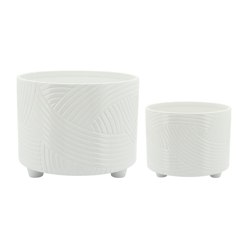 S/2 SWIRL FOOTED PLANTERS 10/12 , WHITE