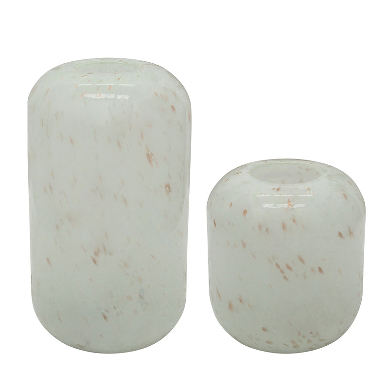 GLASS, 13 SPECKLED VASE, BEIGE