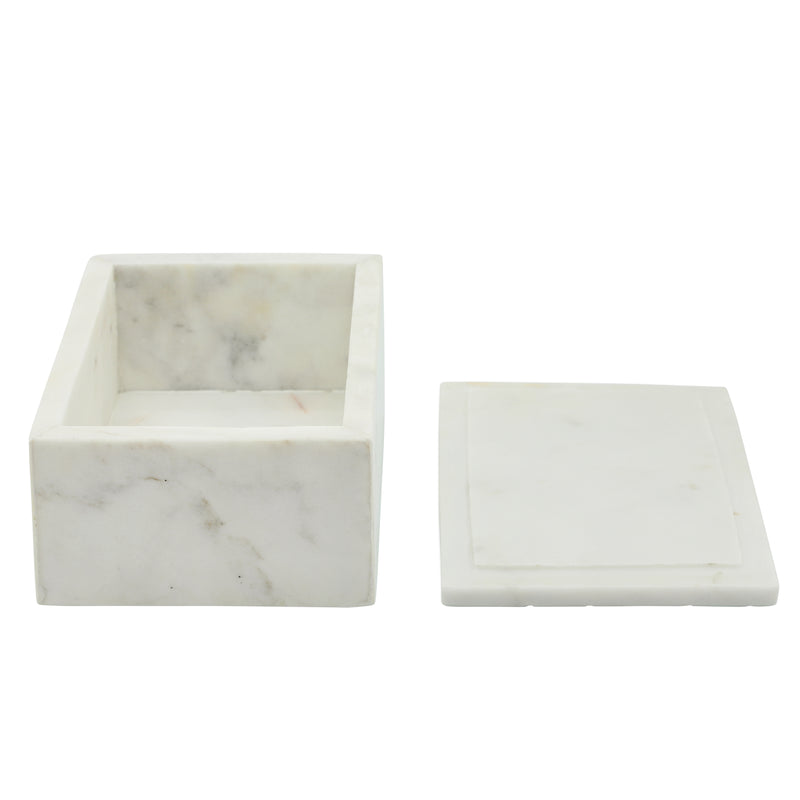 MARBLE 7X5 MARBLE BOX W/ BEE ACCENT WHITE