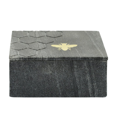 MARBLE 7X5 MARBLE BOX W/ BEE ACCENT, BLACK