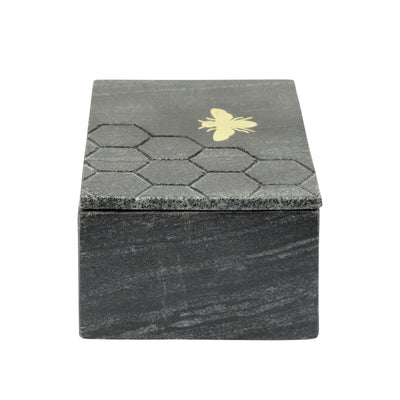 MARBLE 7X5 MARBLE BOX W/ BEE ACCENT, BLACK