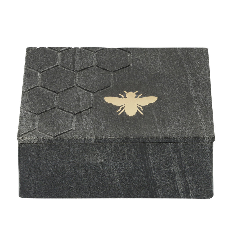 MARBLE 7X5 MARBLE BOX W/ BEE ACCENT, BLACK