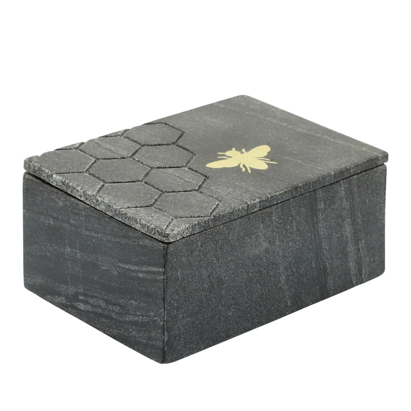 MARBLE 7X5 MARBLE BOX W/ BEE ACCENT, BLACK