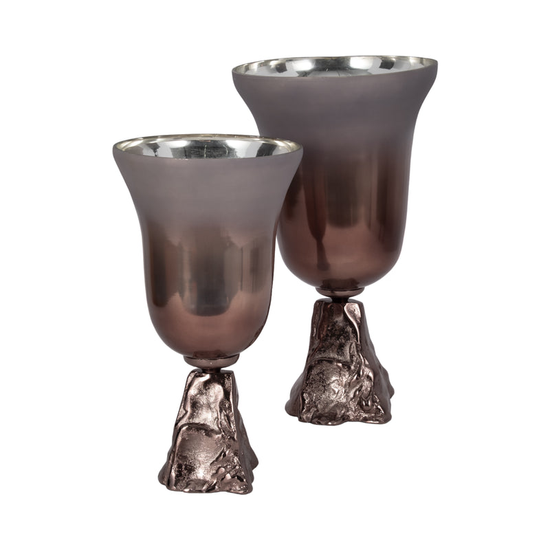 GLASS, 18 2-TONE CHALICE VASE, METALLIC KD