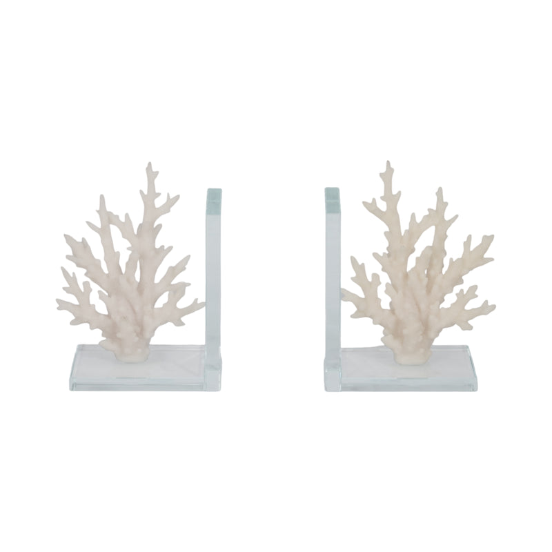 7 Coral On Glass Bookends, White