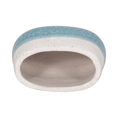 7 Oval Reactive Crackle Finish Planter, Blue/whit