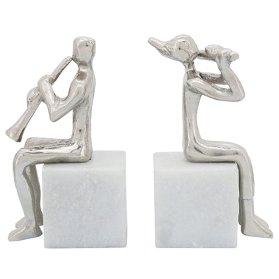 S/2 METAL MUSICIANS ON MARBLE BASE, SILVER