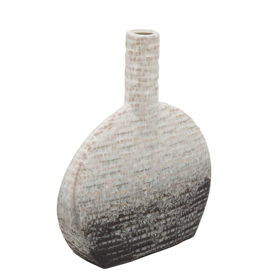 12H TEXTURED OVAL 2-TONE VASE, BEIGE