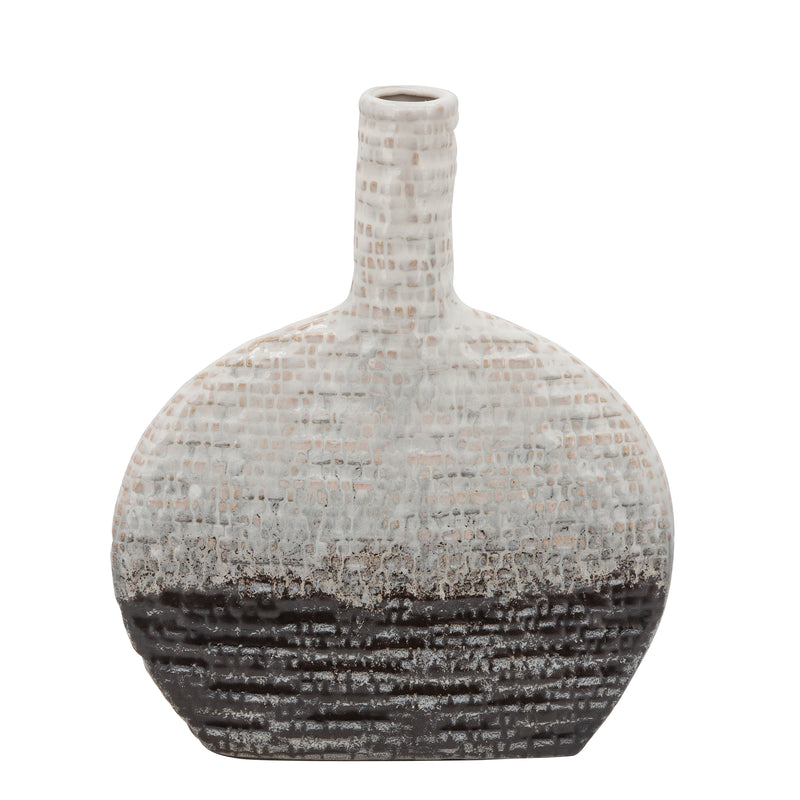 12H TEXTURED OVAL 2-TONE VASE, BEIGE