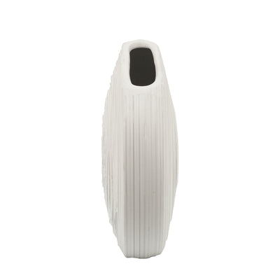 11H OVAL SWIRLED VASE, WHITE