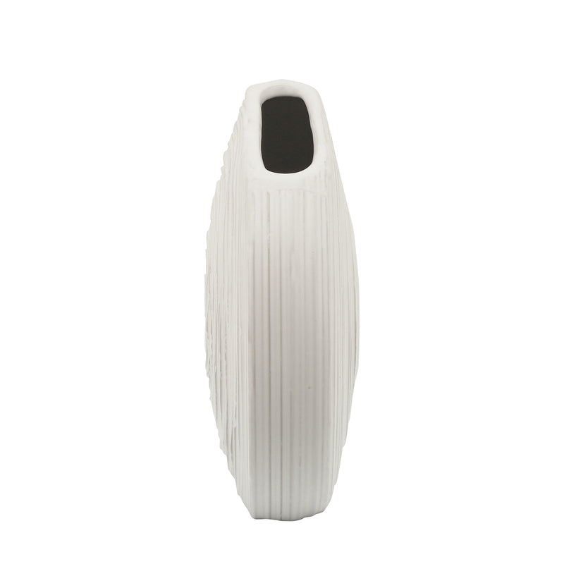 11H OVAL SWIRLED VASE, WHITE