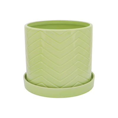 S/2 10/12 CHEVRON PLANTER W/ SAUCER, GREEN