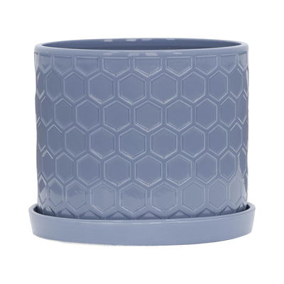 S/2 10/12 HONEYCOMB PLANTER W/ SAUCER, GRAY