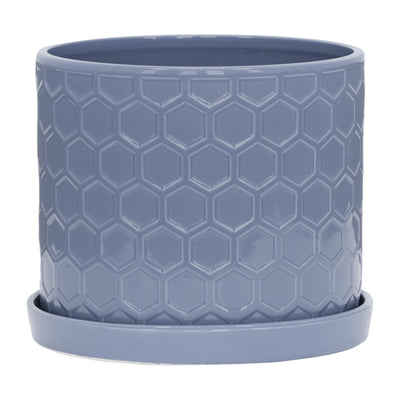 S/2 10/12 HONEYCOMB PLANTER W/ SAUCER, GRAY