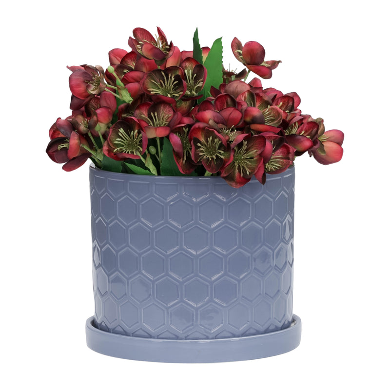 S/2 10/12 HONEYCOMB PLANTER W/ SAUCER, GRAY