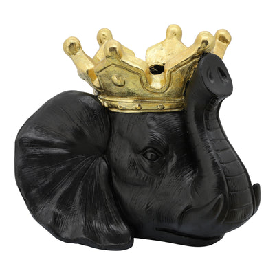 RESIN 16 ELEPHANT W/ CROWN, BLACK