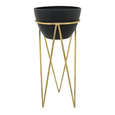 S/2 12/14 METAL PLANTER, BLK/GLD