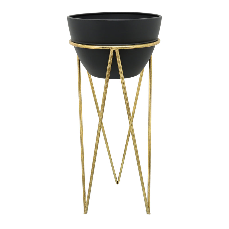 S/2 12/14 METAL PLANTER, BLK/GLD