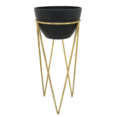 S/2 12/14 METAL PLANTER, BLK/GLD