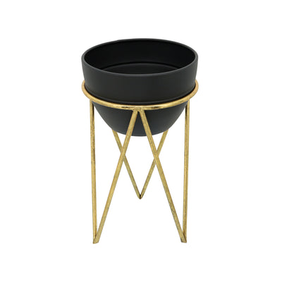 S/2 12/14 METAL PLANTER, BLK/GLD