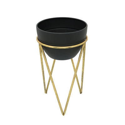 S/2 12/14 METAL PLANTER, BLK/GLD