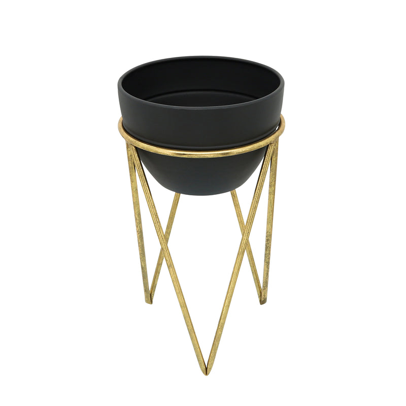 S/2 12/14 METAL PLANTER, BLK/GLD